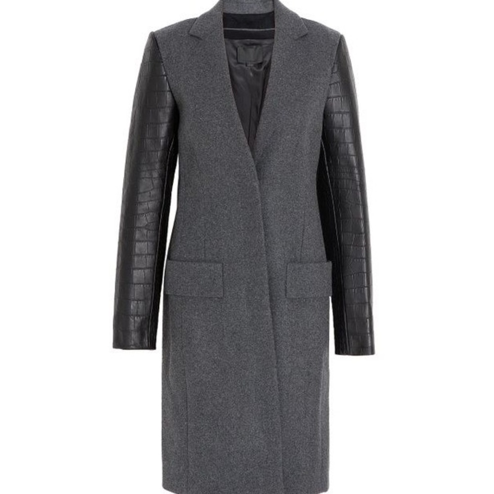 Alexander Wang 'Anthracite' Wool Blend with Croc Sleeves Grey Coat